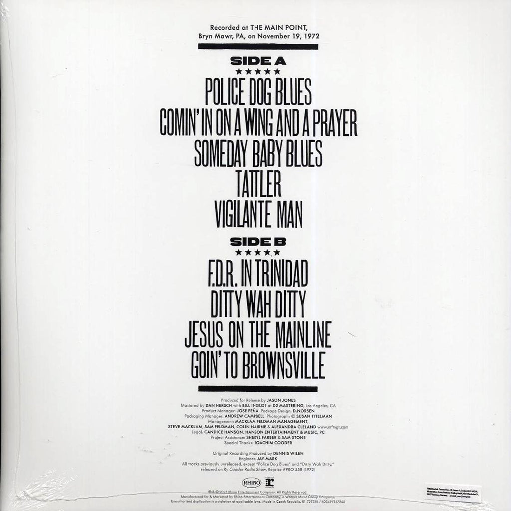 Ry Cooder - Live At The Main Point 1972 (RSD 2025) vinyl LP back cover