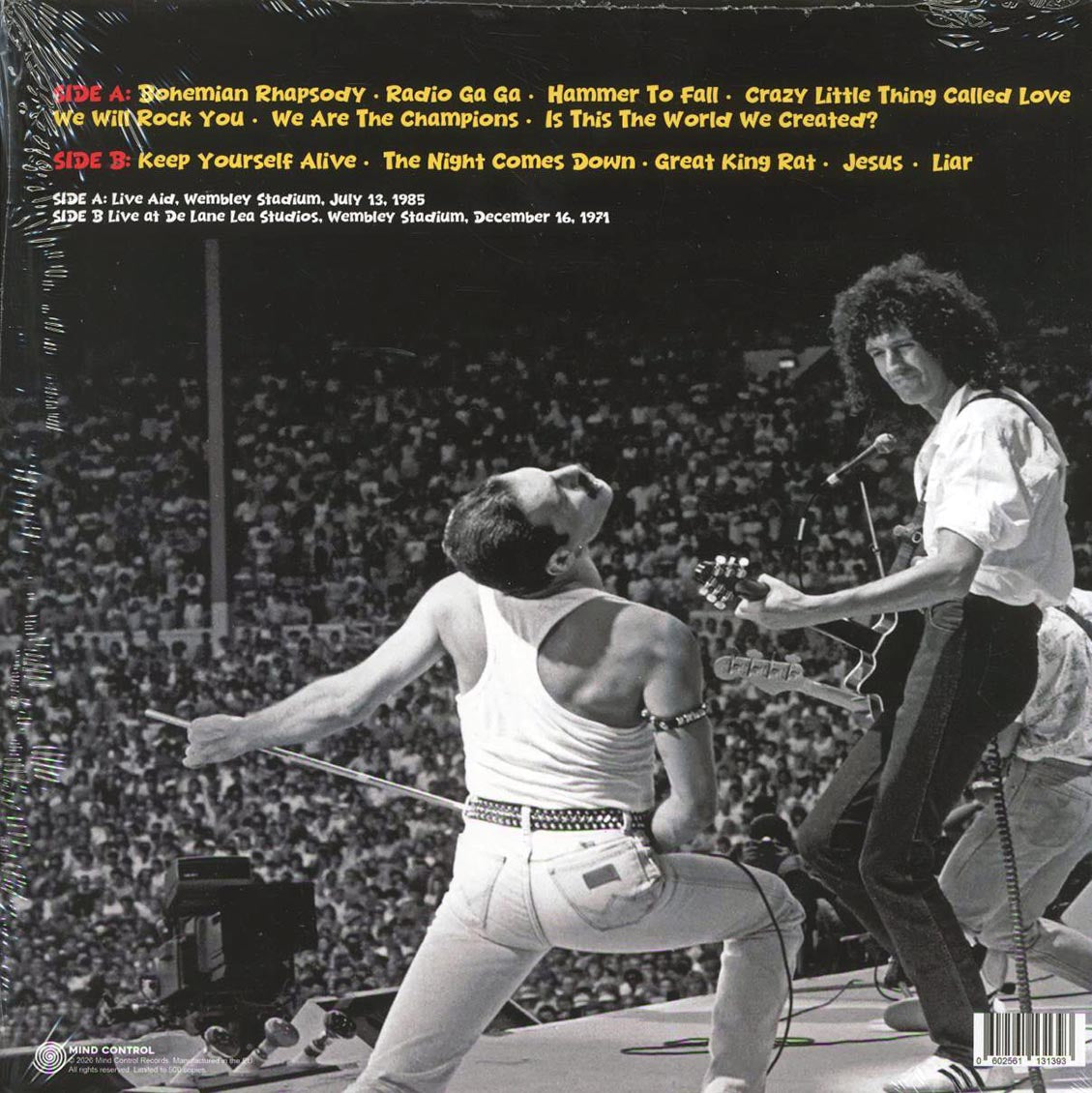 Queen - Live Aid, Wmbley Stadium, July 13th, 1985 vinyl LP back cover