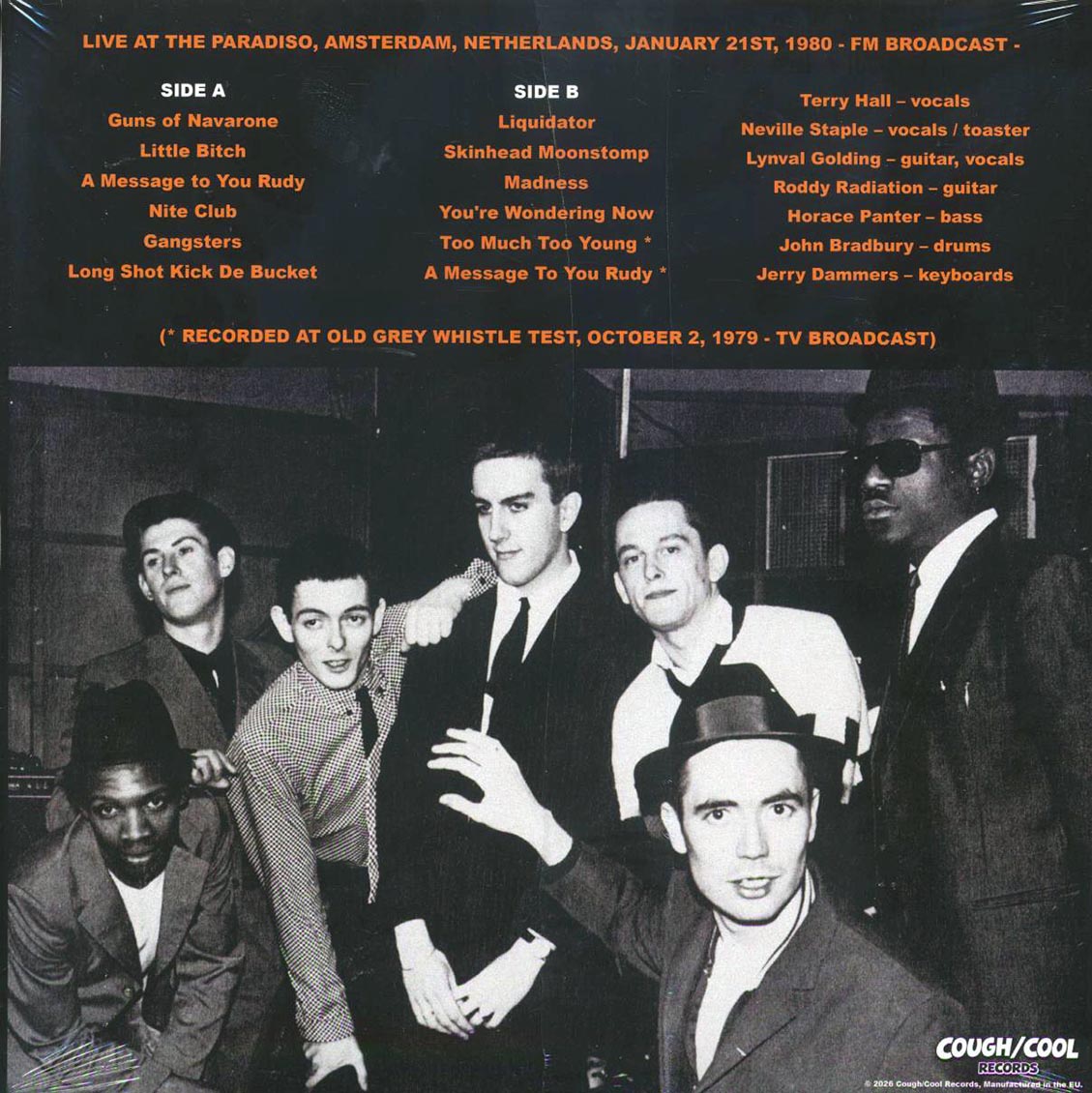 The Specials - Too Young To Dam: Live Old Grey Whistle Test, October 2, 1979 (ltd. 500 copies made) (white vinyl) vinyl LP back cover