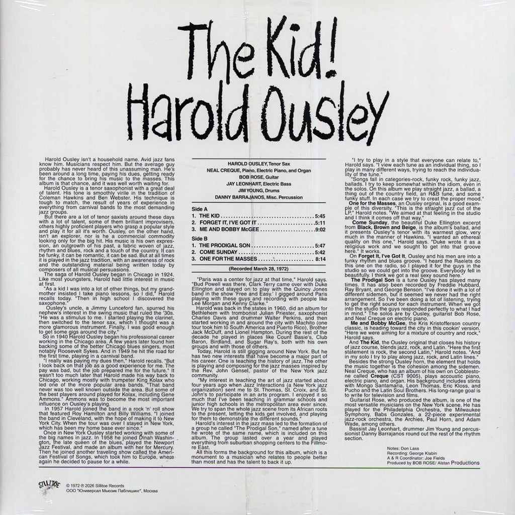 Harold Ousley - The Kid! (ltd. 500 copies made) (red vinyl) vinyl LP back cover