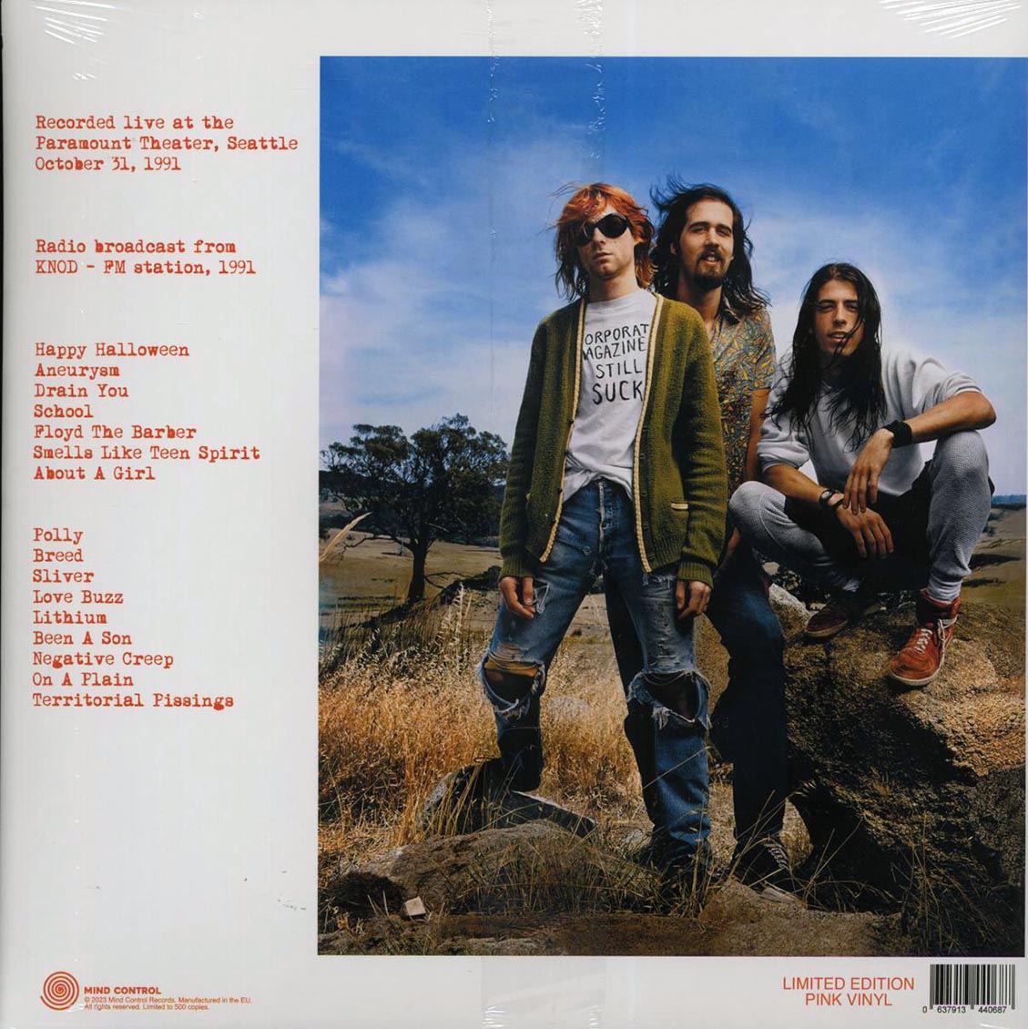Nirvana - Happy Halloween: Live At The Paramount Theatre, Seattle, October 31, 1991 (pink vinyl) vinyl LP back cover