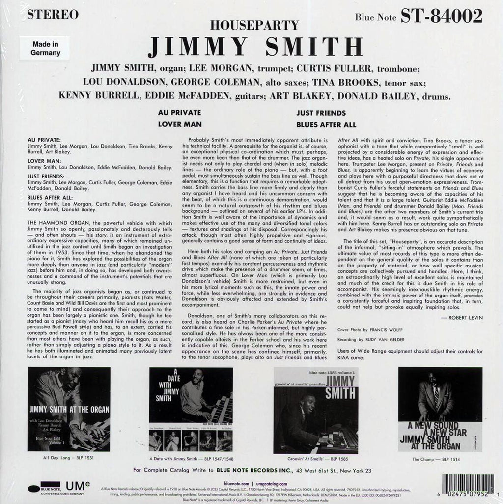 Jimmy Smith - House Party (180g) (audiophile) vinyl LP back cover