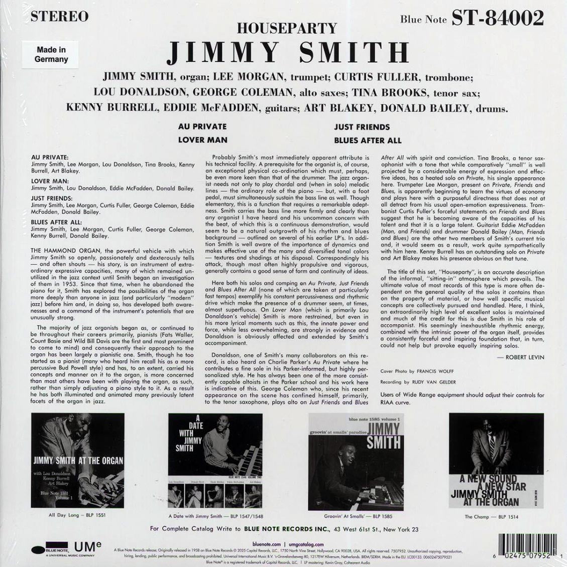 Jimmy Smith - House Party (180g) (audiophile) vinyl LP back cover