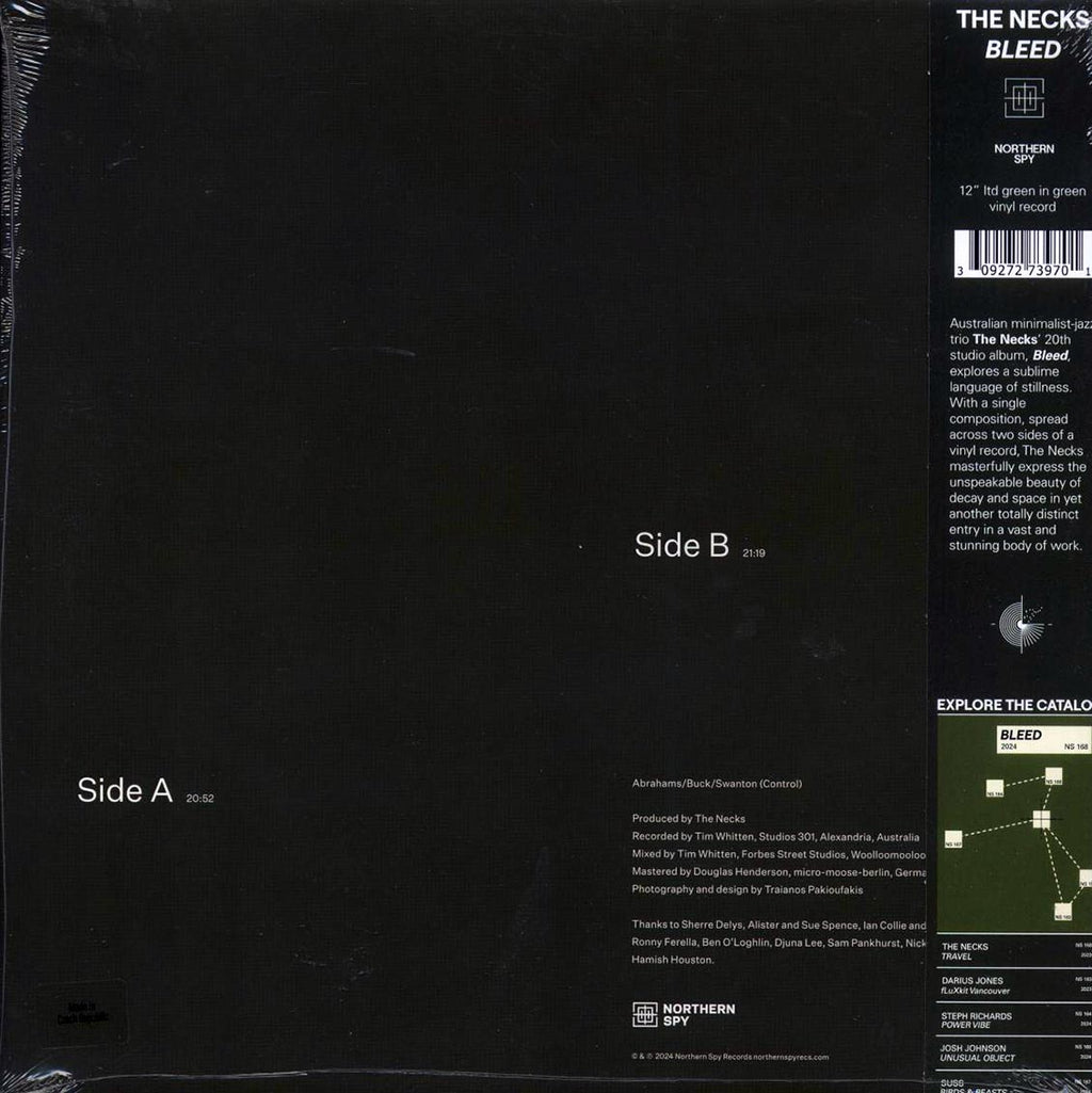 The Necks - Bleed (ltd. 750 copies made) (green marbled vinyl) vinyl LP back cover