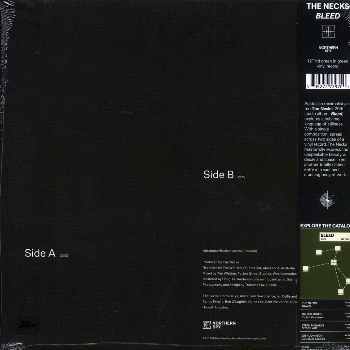 The Necks - Bleed (ltd. 750 copies made) (green marbled vinyl) vinyl LP back cover
