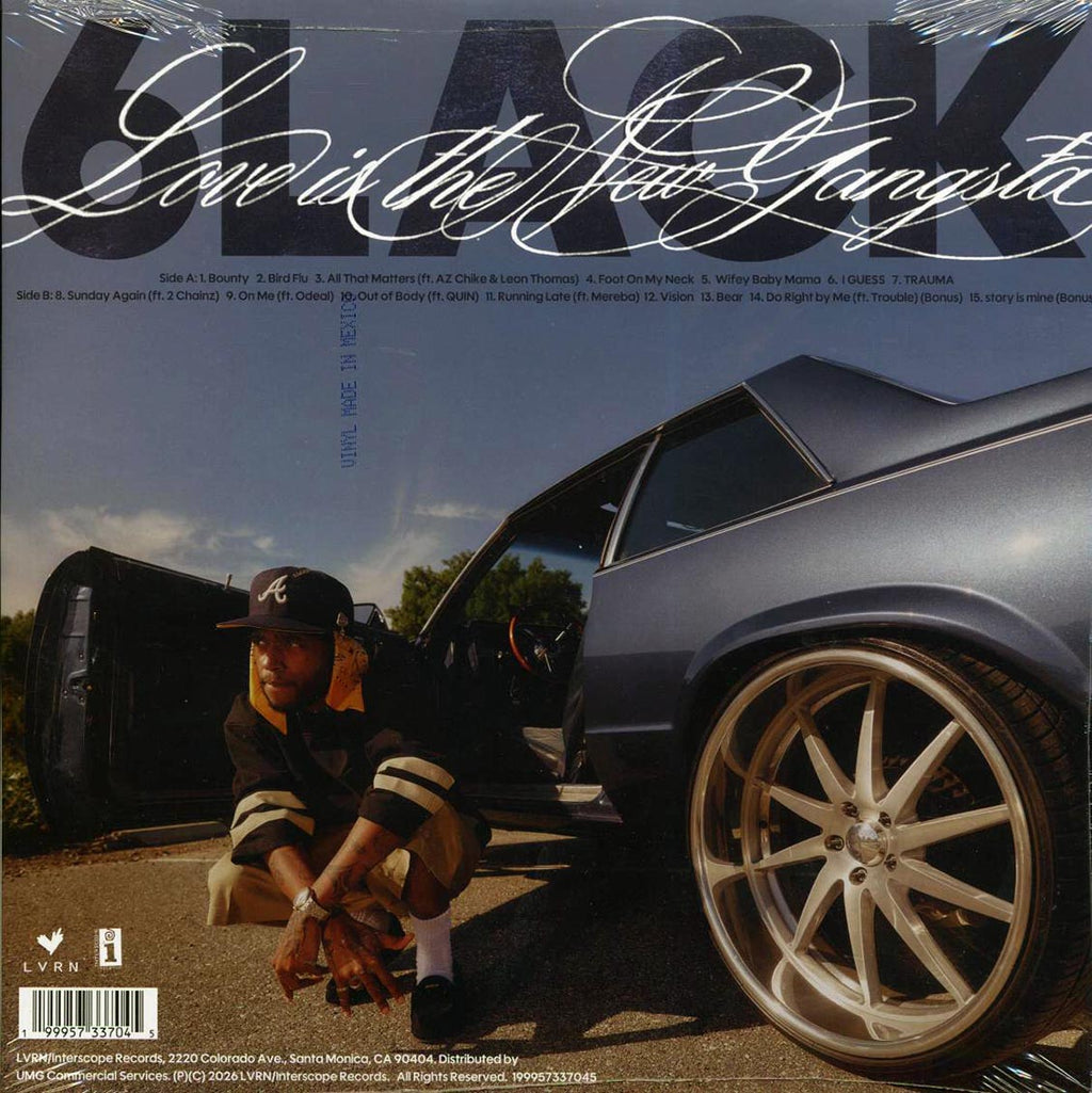 6lack - Love Is The New Gangsta (clear vinyl) vinyl LP back cover