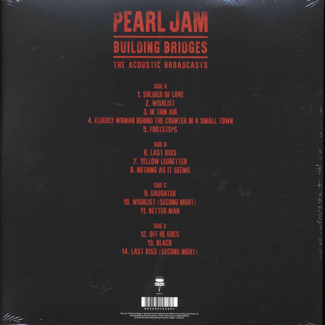 Pearl Jam - Building Bridges: The Acoustic Broadcasts (2xLP) (white vinyl) vinyl LP back cover