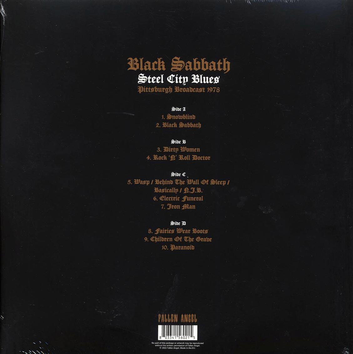Black Sabbath - Steel City Blues: Pittsburgh Broadcast 1978 (2xLP) (clear vinyl) vinyl LP back cover