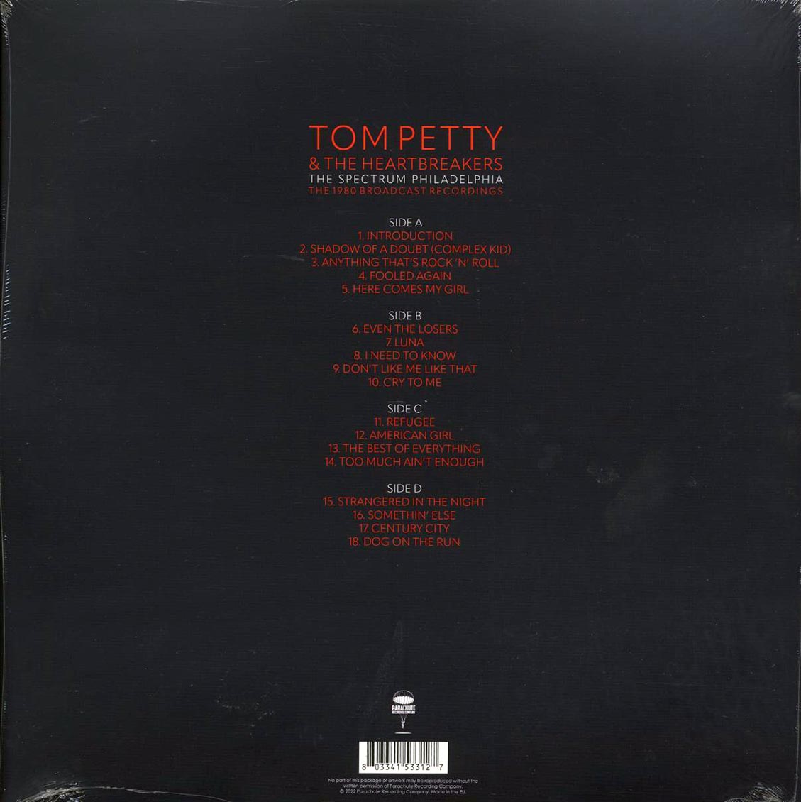 Tom Petty & The Heartbreakers - The Spectrum Philadelphia: The 1980 Broadcast Recordings (2xLP) vinyl LP back cover
