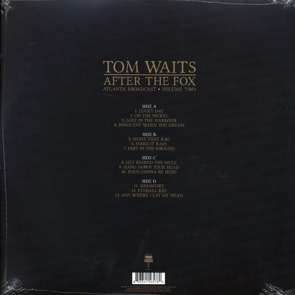 Tom Waits - After The Fox Volume 2: Atlanta Broadcast (2xLP) vinyl LP back cover