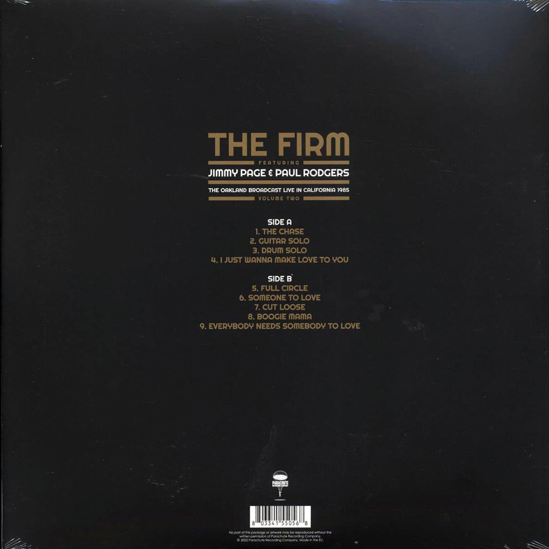 The Firm, Jimmy Page, Paul Rogers - The Oakland Broadcast Volume 2: Live In California vinyl LP back cover