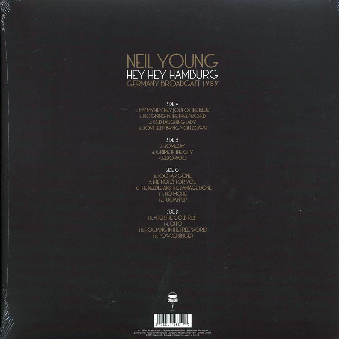 Neil Young - Hey Hey Hamburg: Live 1989 (2xLP) vinyl LP back cover