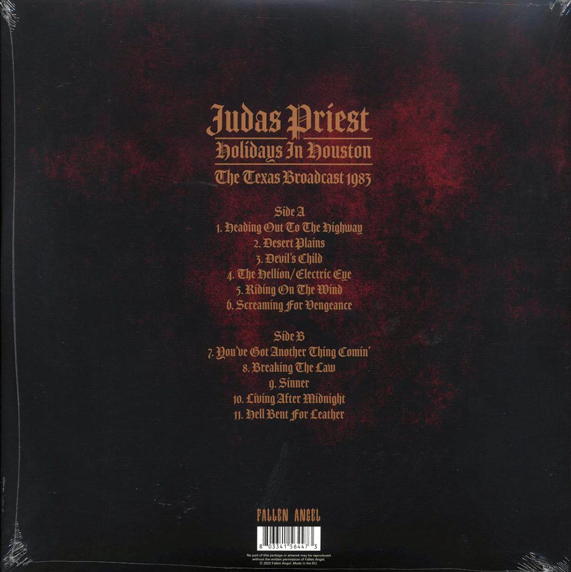 Judas Priest - Holidays In Houston: The Texas Broadcast 1983 (colored vinyl) vinyl LP back cover