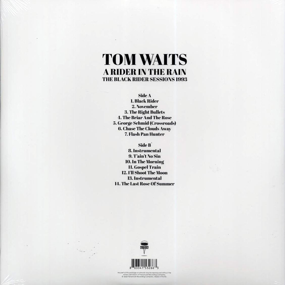 Tom Waits - A Rider In The Rain: The Black Rider Sessions 1993 vinyl LP back cover