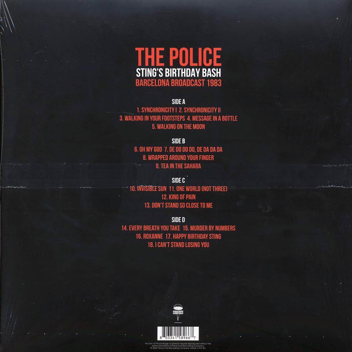 The Police - Sting's Birthday Bash: Barcelona Broadcast 1983 (2xLP) vinyl LP back cover