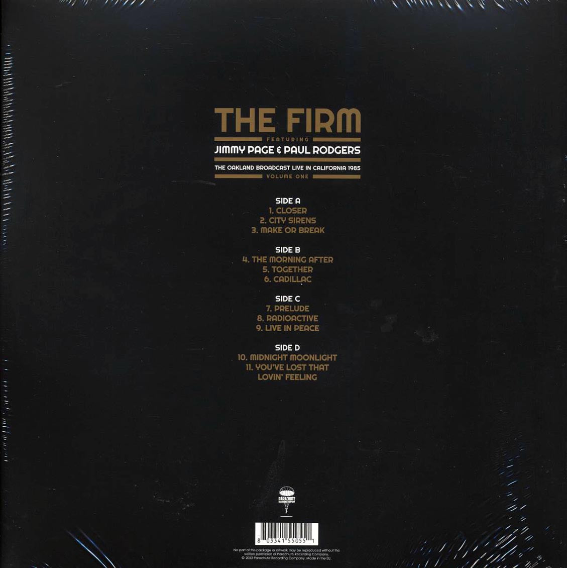 The Firm, Jimmy Page, Paul Rogers - The Oakland Broadcast Volume 1: Live In California 1985 (2xLP) vinyl LP back cover