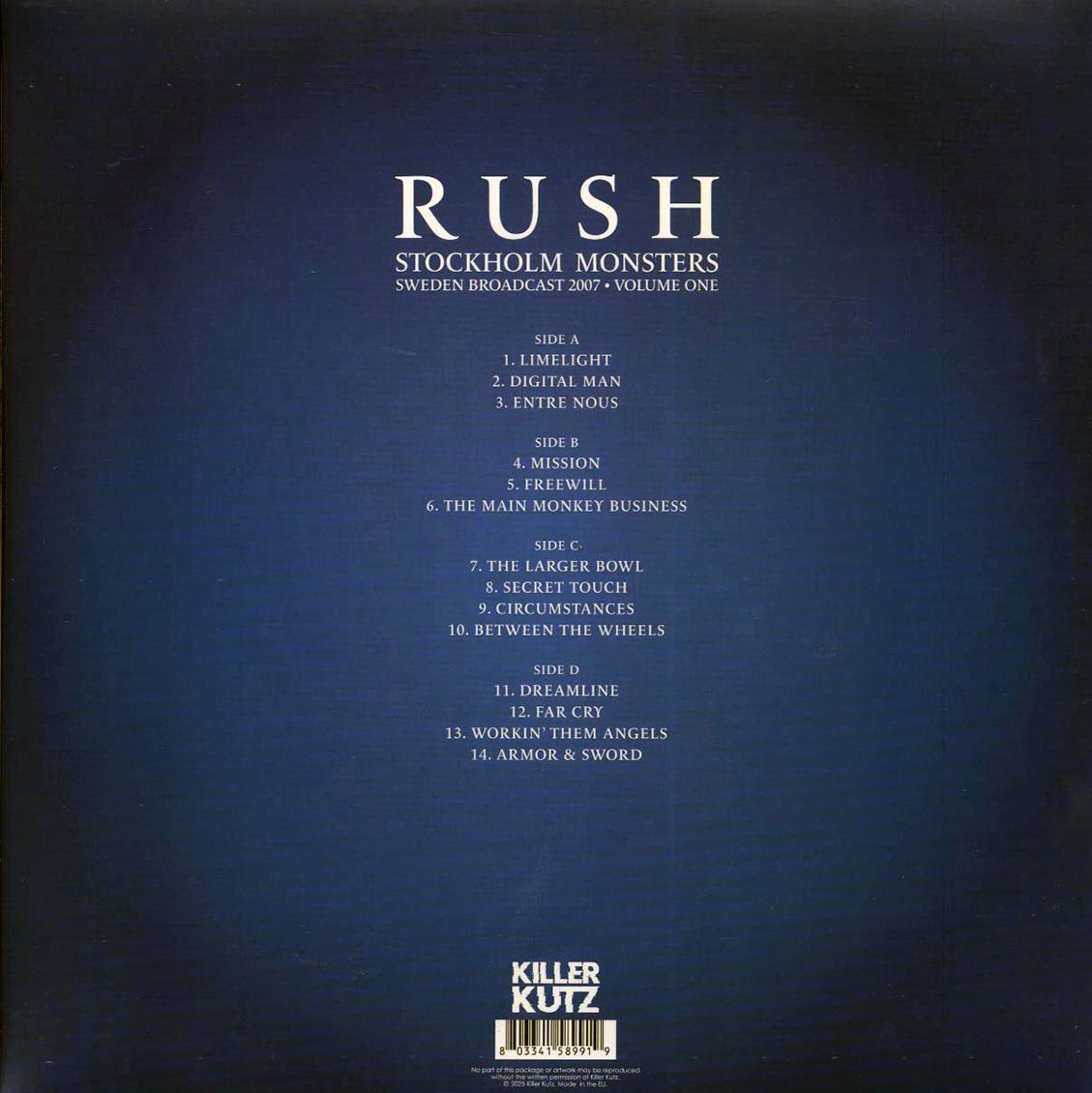 Rush - Stockholm Monsters Volume 1: Sweden Broadcast 2007 (2xLP) vinyl LP back cover