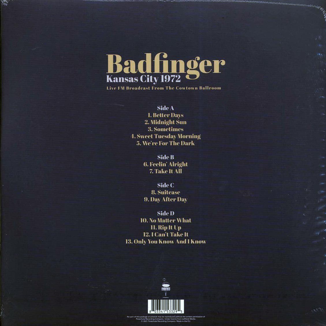 Badfinger - Kansas City 1972 (2xLP) vinyl LP back cover