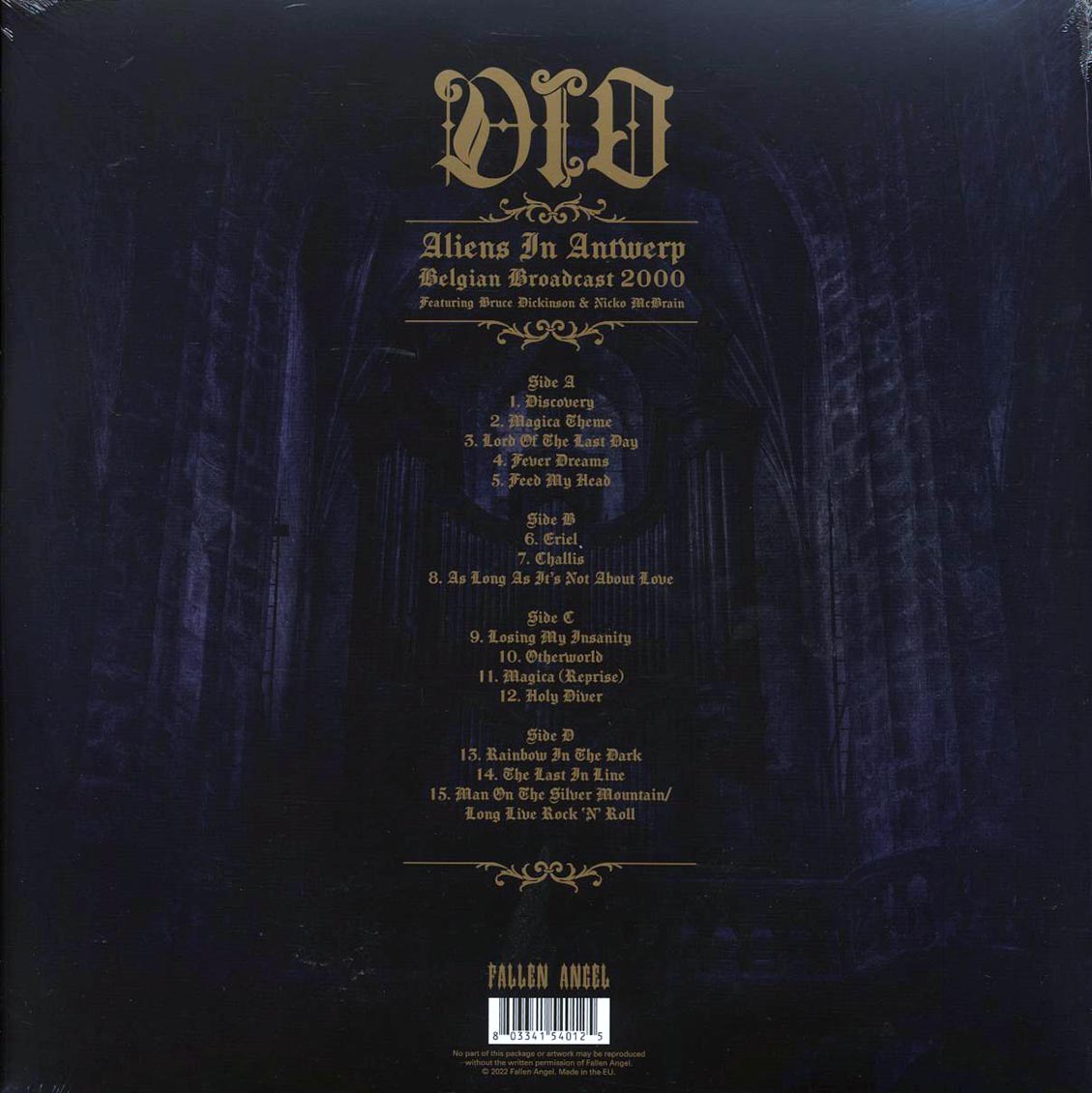 Dio, Bruce Dickinson, Nicko McBrain - Aliens In Antwerp Belgian Broadcast 2000 (2xLP) (clear/black splatter vinyl) vinyl LP back cover