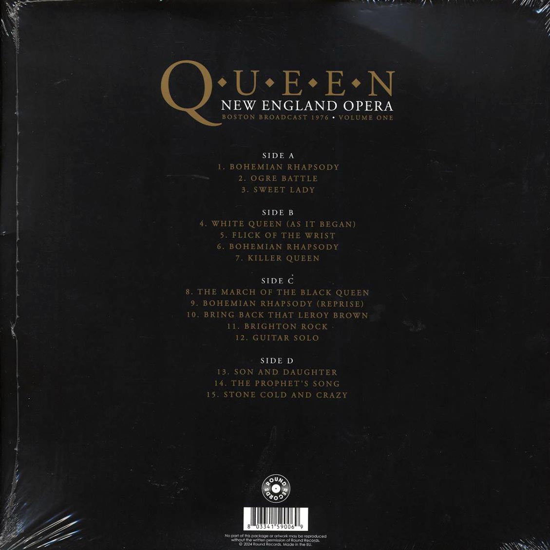 Queen - New England Opera Volume 1: Boston Broadcast 1976 (2xLP) vinyl LP back cover