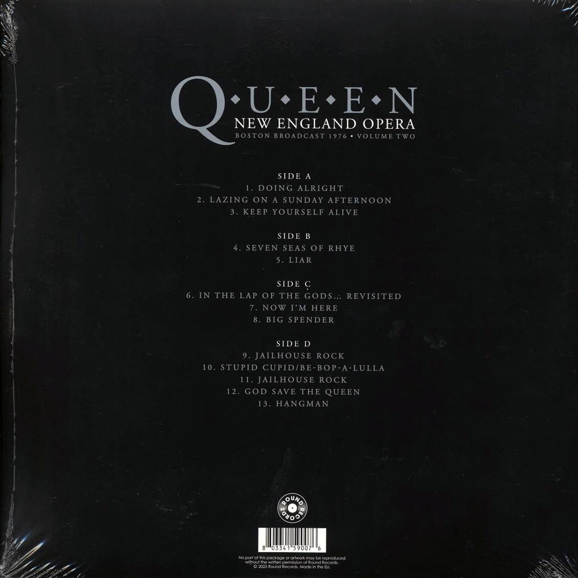 Queen - New England Opera Volume 2: Boston Broadcast 1976 (2xLP) vinyl LP back cover