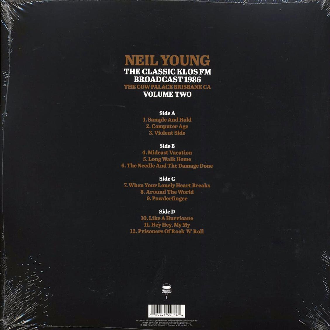 Neil Young - The Classic KLOS FM Broadcast 1986 Volume 2 (2xLP) vinyl LP back cover