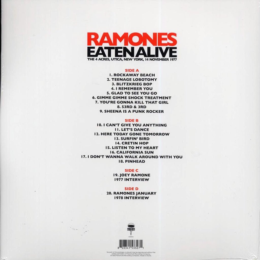 Ramones - Eaten Alive: The 4 Acres, Utica, New York, 14 November 1977 (2xLP) vinyl LP back cover