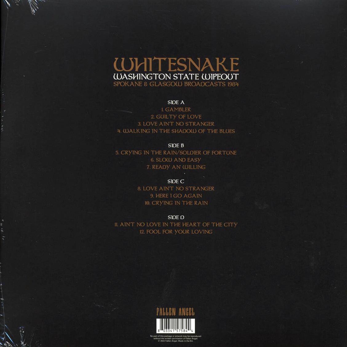 Whitesnake - Washington State Wipeout: Spokane & Glasgow Broadcasts 1984 (2xLP) (clear vinyl) vinyl LP back cover