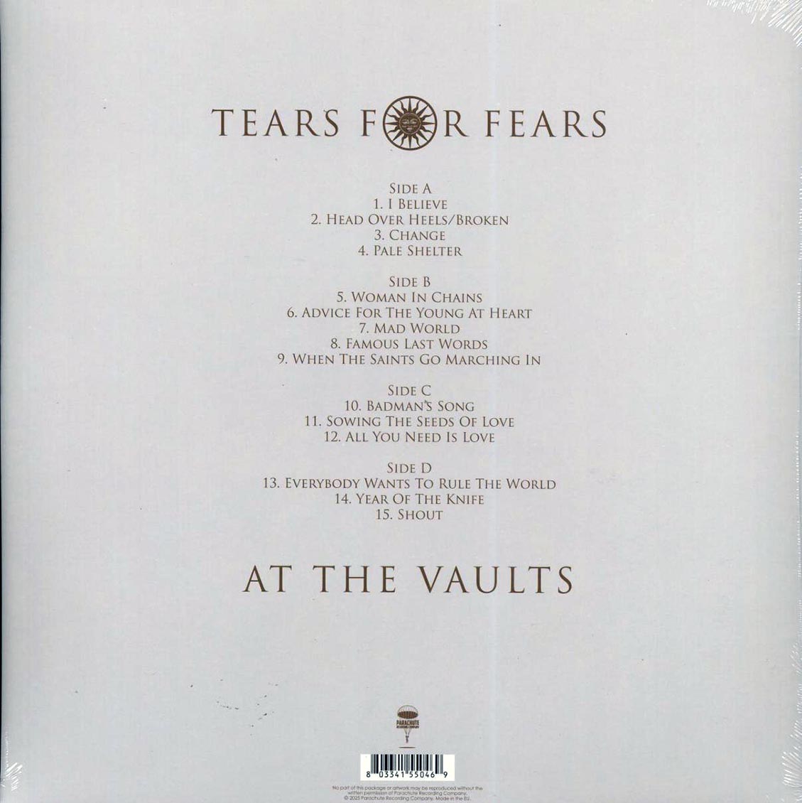 Tears For Fears - At The Vaults: Santa Barbara, CA, 26th May 1990 (2xLP) vinyl LP back cover