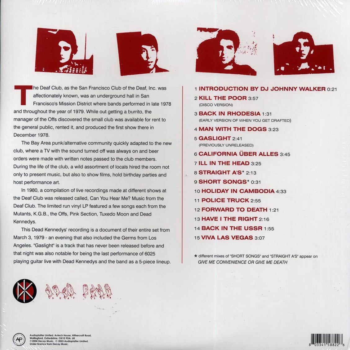 Dead Kennedys - Live At The Deaf Club (ltd. ed.) (red vinyl) vinyl LP back cover