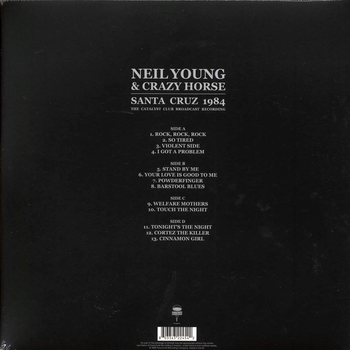 Neil Young & Crazy Horse - Santa Cruz 1984: The Catalyst Club Broadcast Recording (2xLP) vinyl LP back cover
