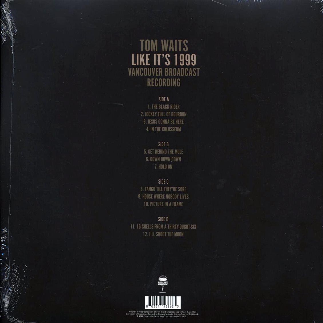 Tom Waits - Like It's 1999: Vancouver Broadcast Recording (2xLP) vinyl LP back cover
