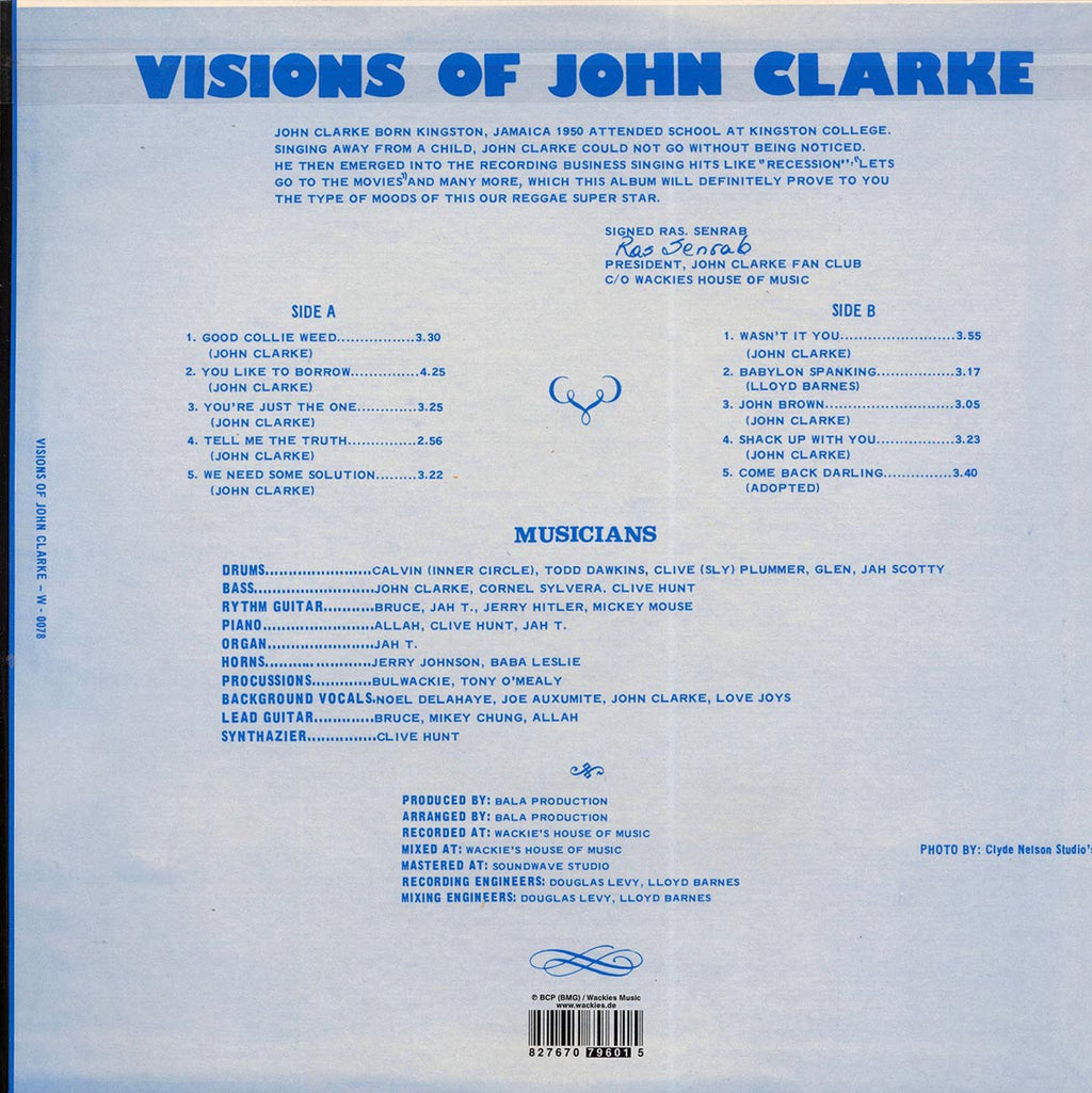 John Clarke - Visions Of John Clarke vinyl LP back cover