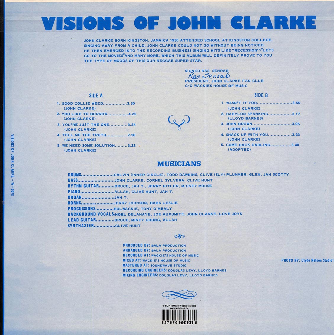 John Clarke - Visions Of John Clarke vinyl LP back cover