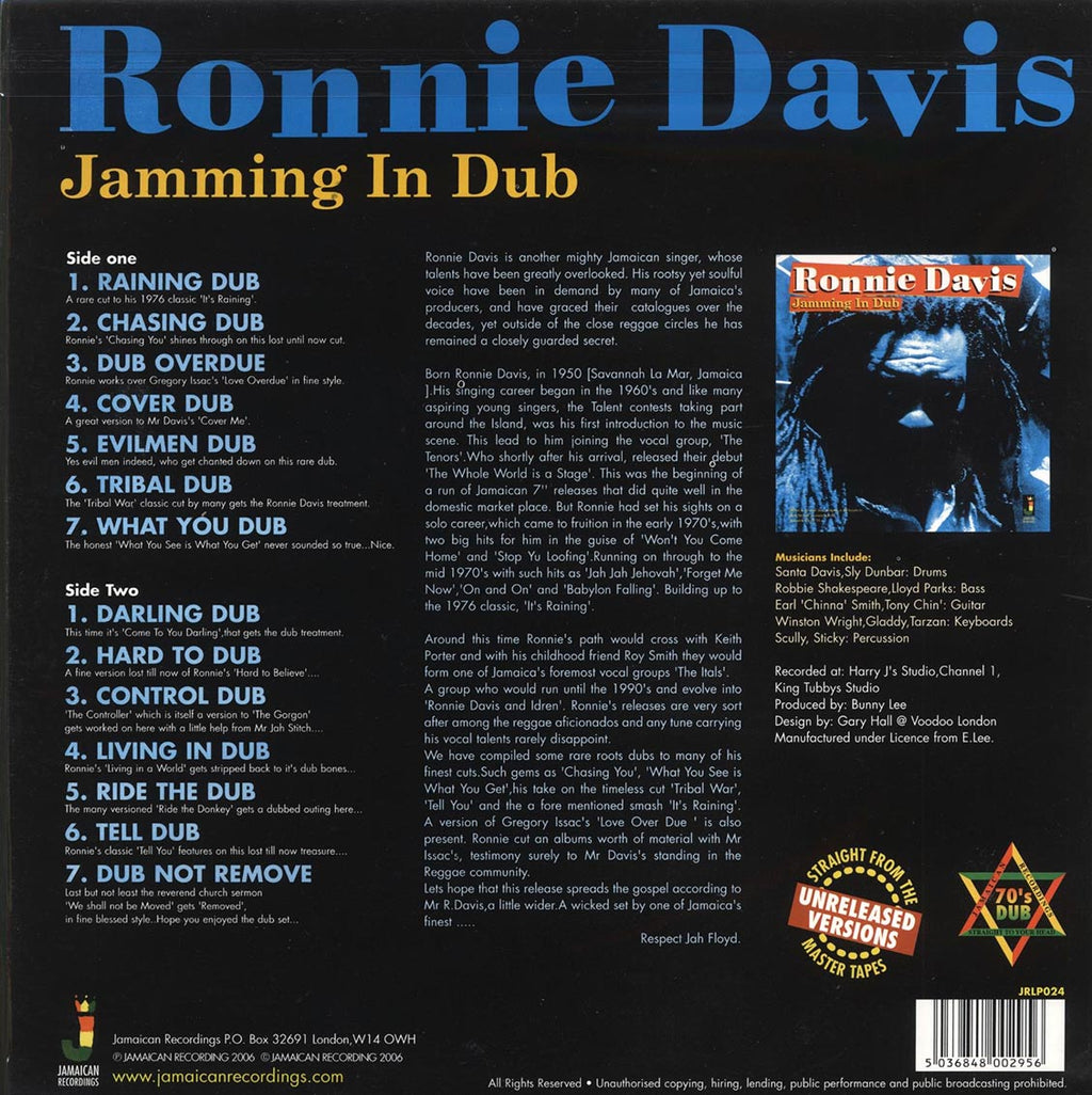 Ronnie Davis - Jamming In Dub (180g) vinyl LP back cover