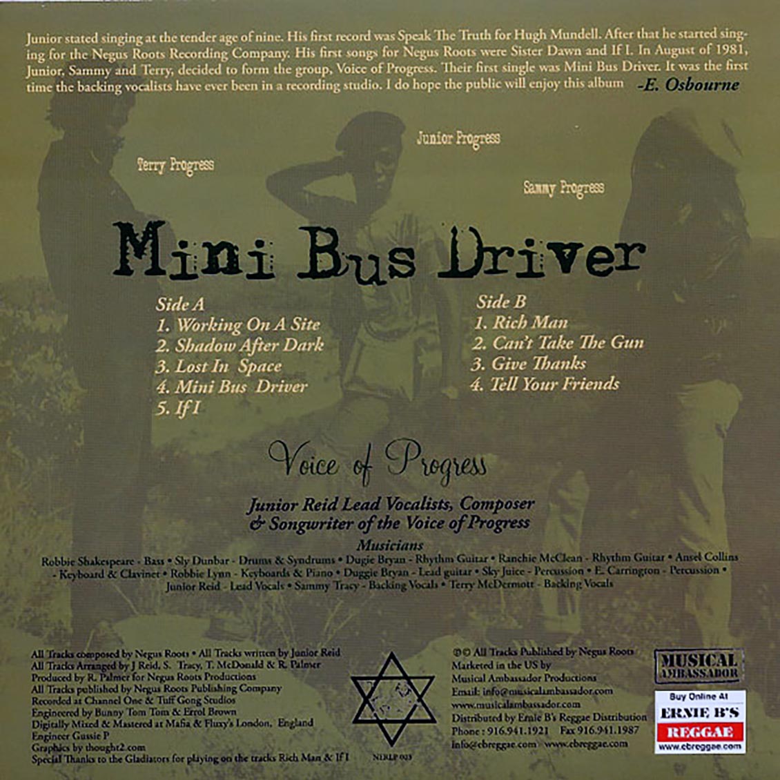 Voice Of Progress (Jr. Reid, Sammy Tracy, Terry McDermott) - Mini Bus Driver vinyl LP back cover