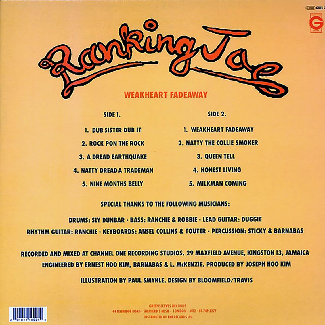 Ranking Joe - Weakheart Fadeaway vinyl LP back cover