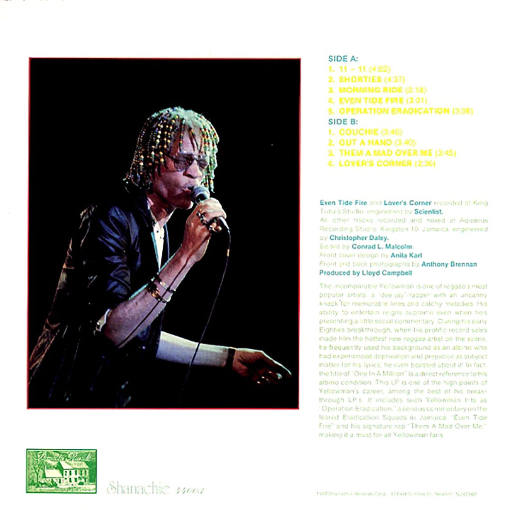 Yellowman - One In A Million (orig. press) vinyl LP back cover