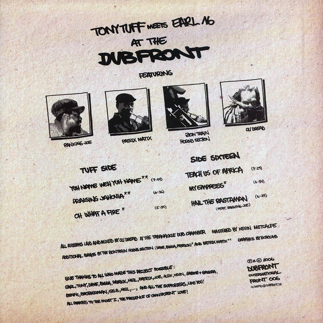 Tony Tuff, Earl Sixteen - Tony Tuff Meets Earl 16 At The Dubfront (2006 FIRST PRESS) (orig. press) vinyl LP back cover