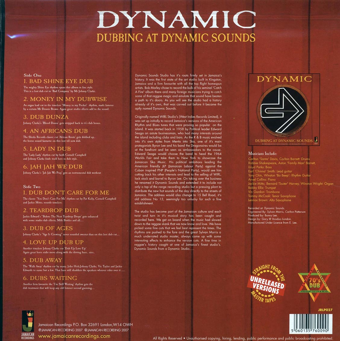 Dynamic - Dubbing At Dynamic Sounds (180g) vinyl LP back cover