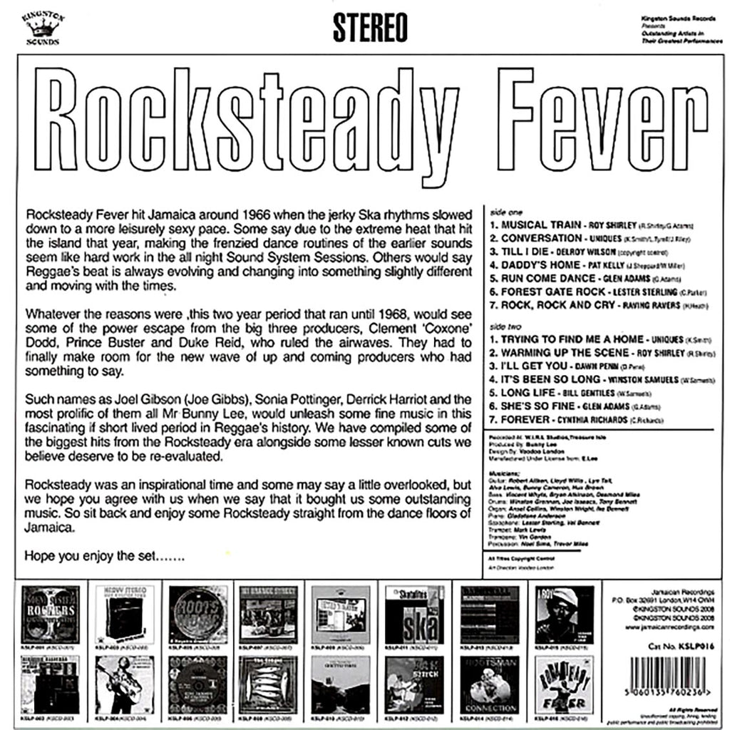 Lester Sterling, Roy Shirley, Uniques, Dawn Penn, Etc. - Rocksteady Fever (180g) vinyl LP back cover