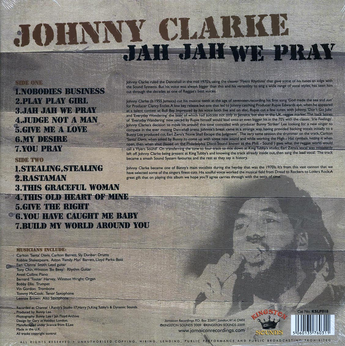 Johnny Clarke - Jah Jah We Pray (180g) vinyl LP back cover