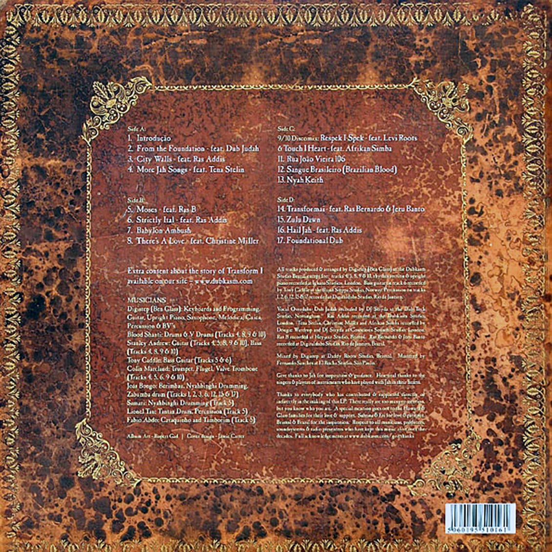 Dubkasm, Tena Stelin, Christine Miller, Dub Judah, Etc. - Transform I (2009 FIRST PRESS) (orig. press) (2xLP) vinyl LP back cover