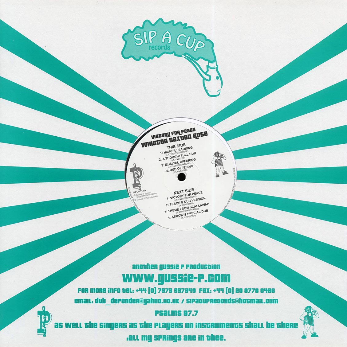 Winston Saxton Rose - Victory For Peace (2009 FIRST PRESS) (orig. press) vinyl LP back cover