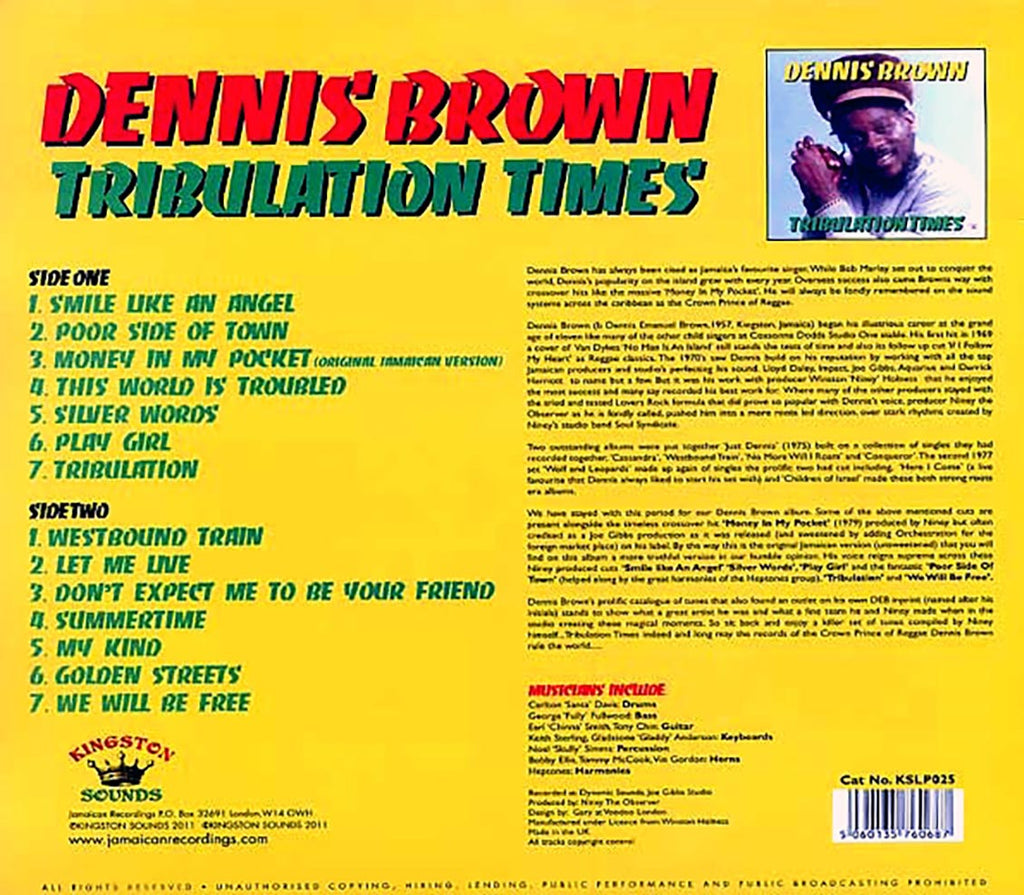 Dennis Brown - Tribulation Times (180g) vinyl LP back cover