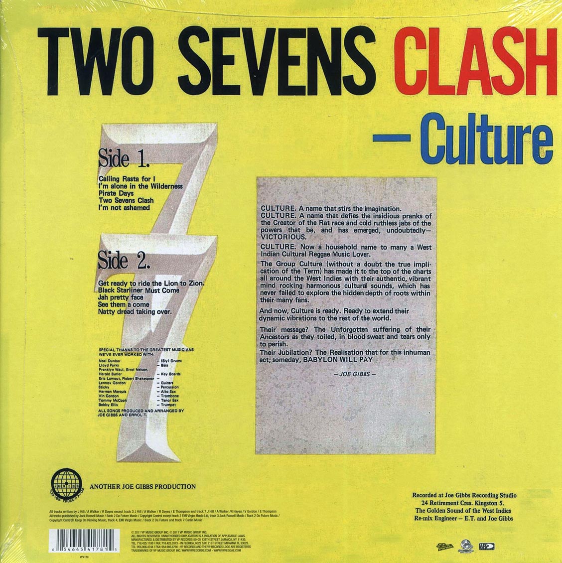 Culture - Two Sevens Clash vinyl LP back cover