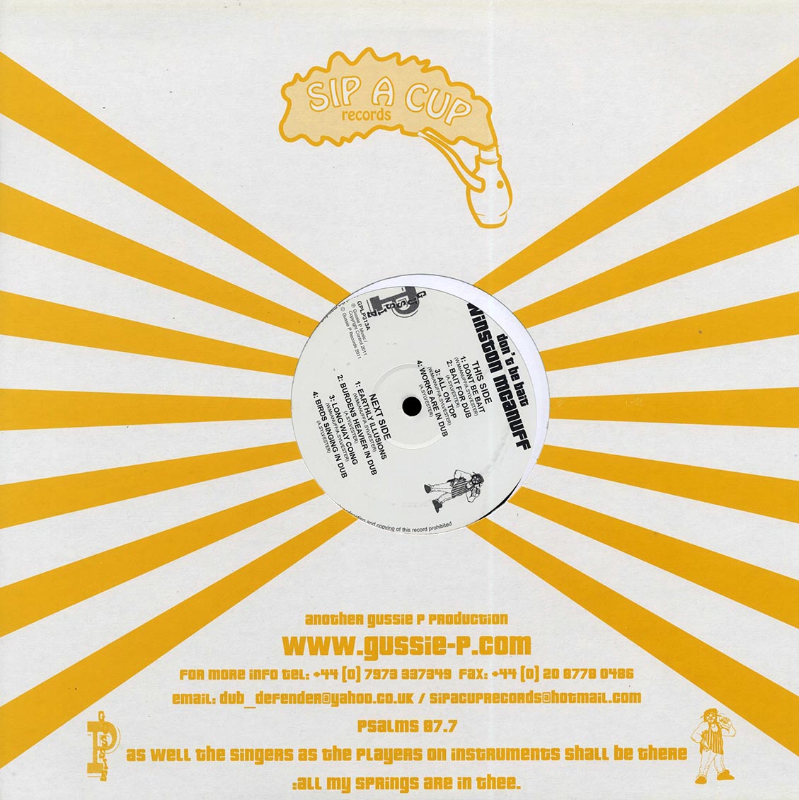 Winston McAnuff - Don't Be Bait (2011 FIRST PRESS) (orig. press) vinyl LP back cover