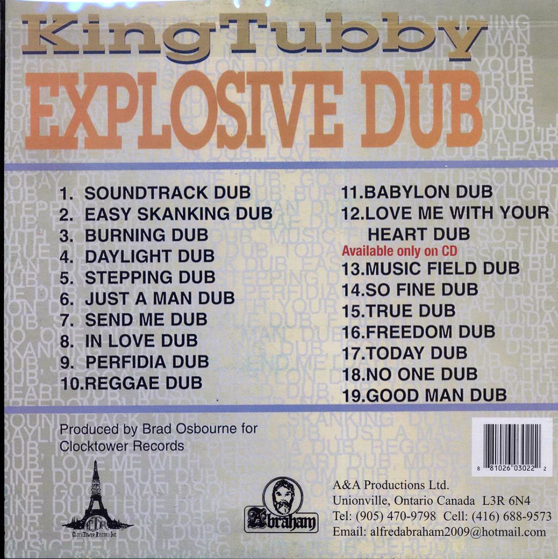 King Tubby - Explosive Dub vinyl LP back cover