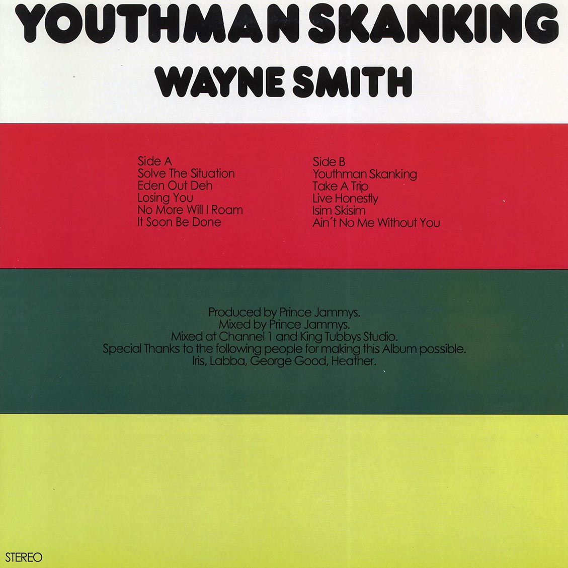Wayne Smith - Youthman Skanking (2011 FIRST PRESS) vinyl LP back cover