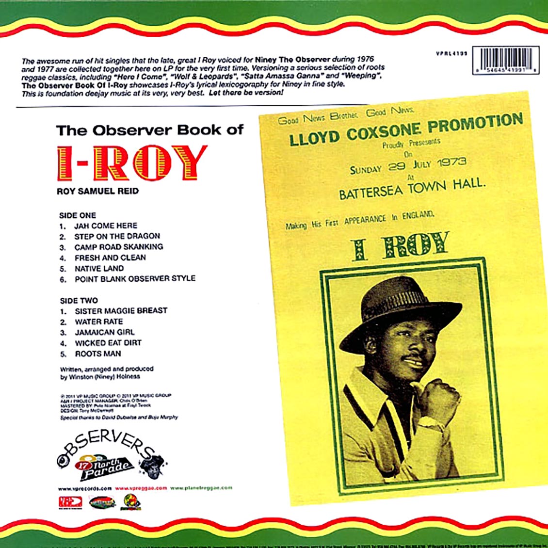 I Roy - The Observer Book Of I Roy vinyl LP back cover